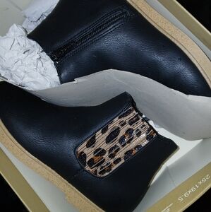 Black Ankle Boots with Leopard Accent